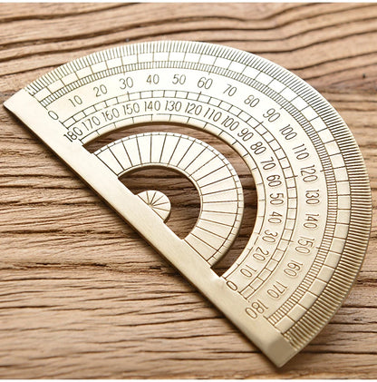 Retro Brass Straight Rulers Centimeter Inches Metal Triangle Ruler Protractor Stationery Measuring Tool School Office Supplies