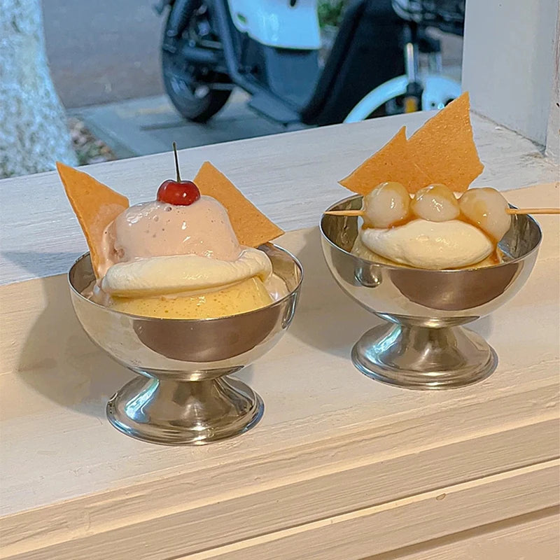 Ice Cream Cups Salad Bowl Stainless Steel Bowl Dessert Fruit Plate Snack Dish Party Supplies