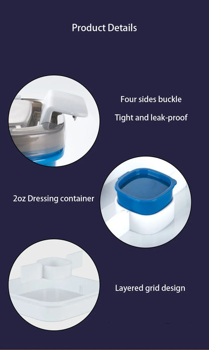 1 pc Salad Lunch Box Container With 37-oz Salad Bowl, 3 Compartments And 2-oz Sauce Container For Salad Toppings Or Snacks