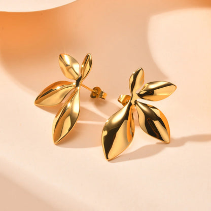 2024 Stainless Steel Earrings Exquisite Leaf Fashion Stud Earrings Classic Exaggerated Ear Ring For Women Jewelry Party Gifts