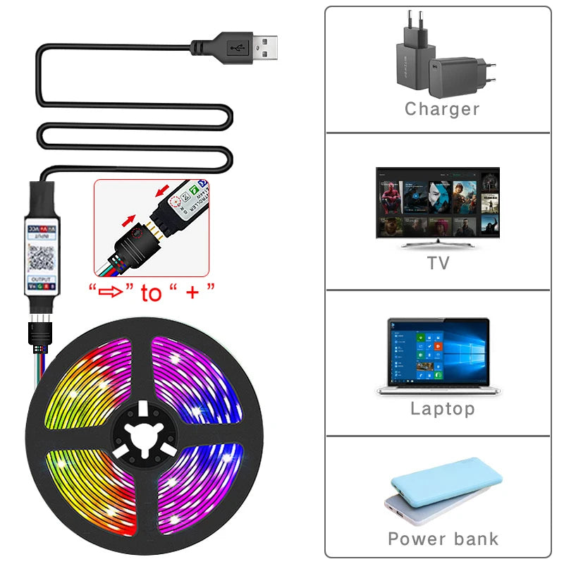 Led Strip Lights Bluetooth Control RGB LED Lights for TV USB 5V Led Tape for TV Backlight Room Party Decoration