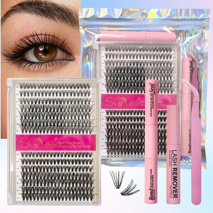 14 Rows DIY Lash Extension Kit Volume Lash Clusters Mix Curl Individual Lashes Kit with Lash Bond and Seal Lash Tweezers Remover