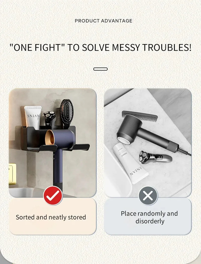 Wall Mounted Hair Dryer Holder for Bathroom Shelf Hair Dryer Storage Rack Plastic Hair Dryer Stand Bathroom Organizer