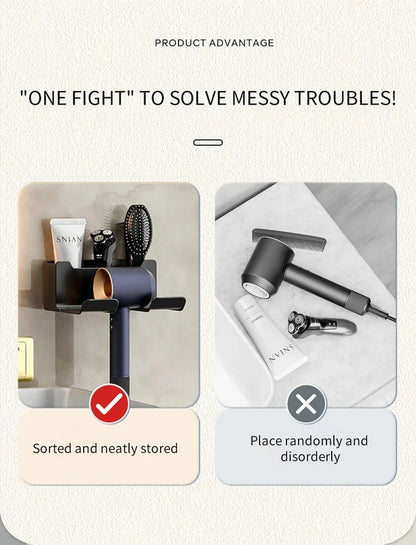 Wall Mounted Hair Dryer Holder for Bathroom Shelf Hair Dryer Storage Rack Plastic Hair Dryer Stand Bathroom Organizer