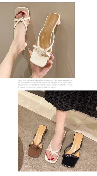 Flip-flops, Women Wear 2024 New Summer Half - Toe Sandals, Fashion Casual Mid-heel Chunky Sandals, Women's Shoes