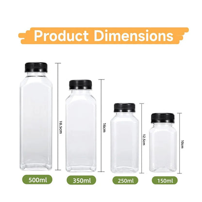 2 Pcs or 6 Reusable Plastic Juice Bottles with Lid - 5 Oz, 8 Oz, 12 Oz, 16 oz - Great for Smoothie, Milk, Etc. - Easy to Clean and Supplement - Leak-Proof for Bpa