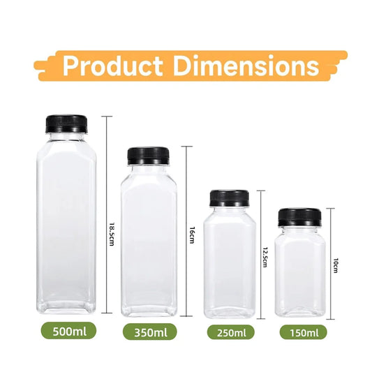 2 Pcs or 6 Reusable Plastic Juice Bottles with Lid - 5 Oz, 8 Oz, 12 Oz, 16 oz - Great for Smoothie, Milk, Etc. - Easy to Clean and Supplement - Leak-Proof for Bpa