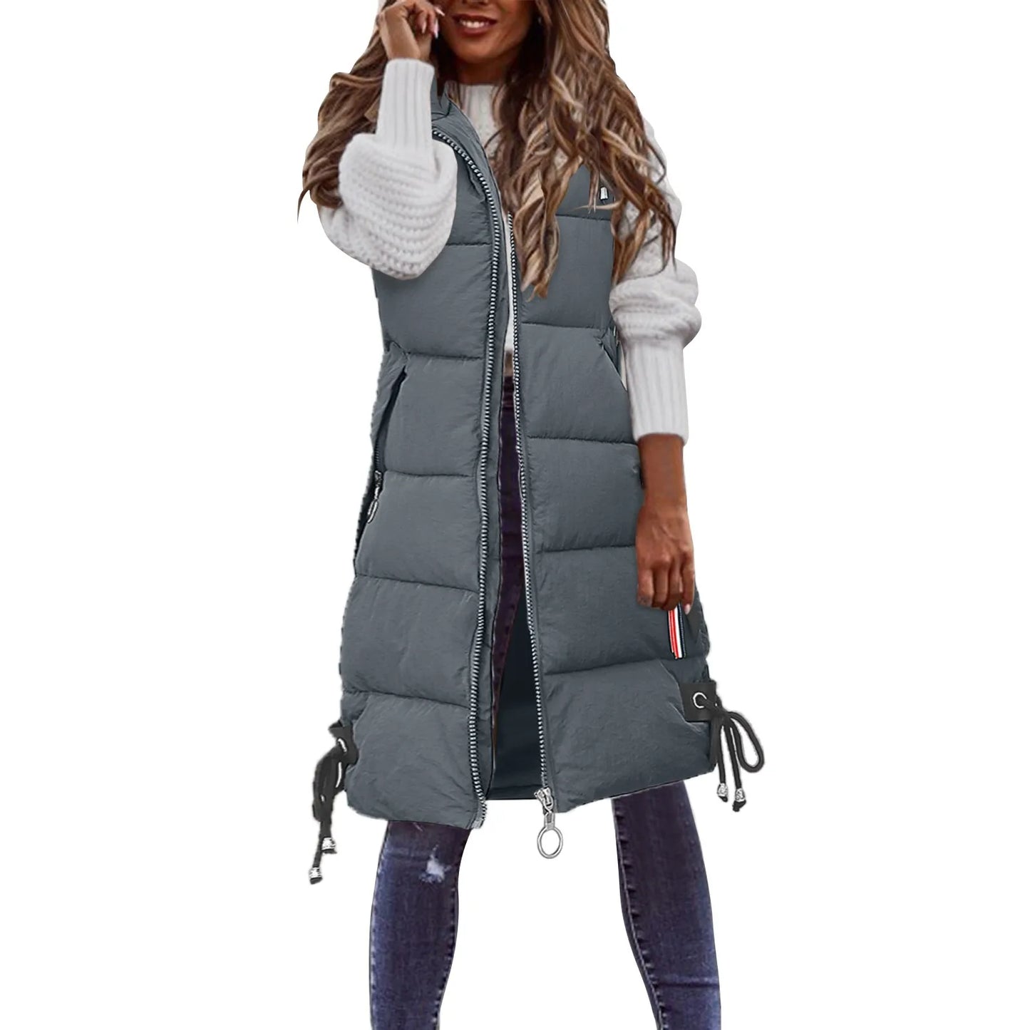 Women's New Green Sleeveless Warm Jacket Vest Fashion Thicken Puffy Hooded Puffer Jacket 2025 Spring Womens Coat Streetwear