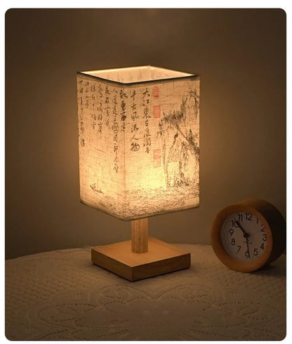 LED  Decoration Table Lamps Simple Chinese Style Dimmable Plug Night Light Fabric Lampshade Square Bedroom Bedside Desk Lights