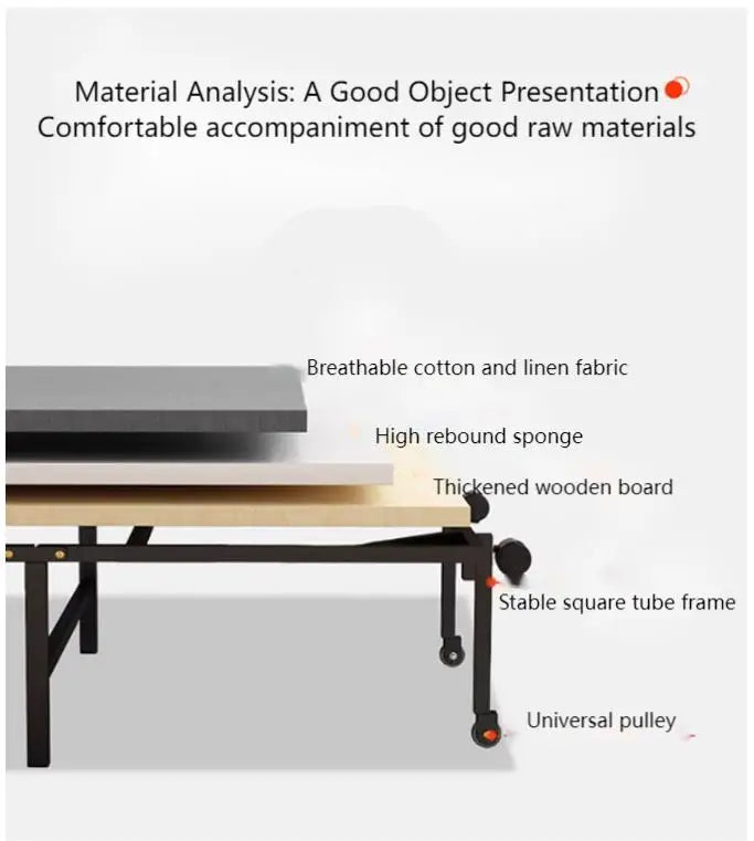 Four fold bed office nap bed nap tool factory directly operated office nap bed carrying wheeled marching bed