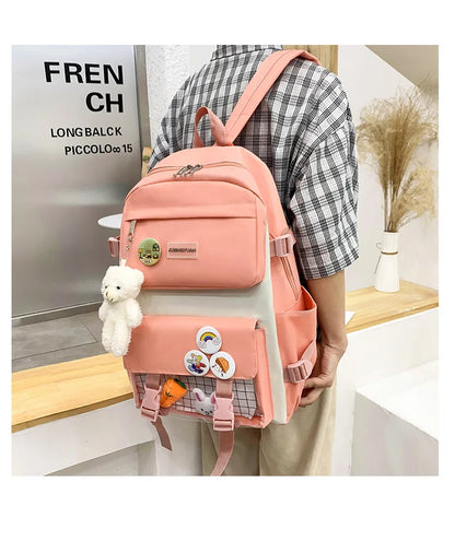New Large-Capacity Primary School Junior High School Students Shoulders Backpack High School Five Sets of Multi-Compartment Fash