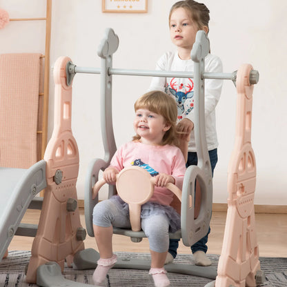 Slide for Children, 4 In 1 Children's Slide Swing with Basketball st, Climbing ladder, Swing Slide Garden Slide for Indoor Outdo