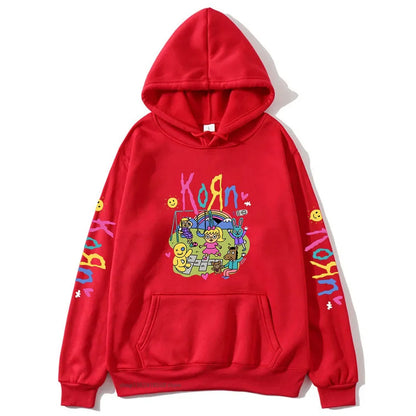 Cartoon Graphic Korn Hoodies Kawaii Music Band Print Sweatshirts Mens Clothes Winter Casual Fleece Streetwear Women Unisex Tops