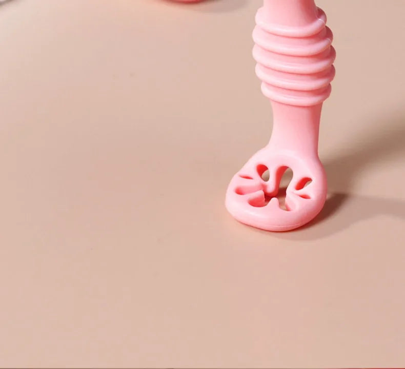 Food Grade Silicone Baby Training Fork Spoon Set for Teeth Grinding Complementary Rice Paste Baby Feeding Tableware