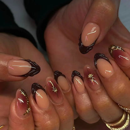 24Pcs False Nails Spicy Girl Silver Bow with Diamond Fake Nails with Glue Almond Press on Nails Black Cool Y2k Almond Nail Set