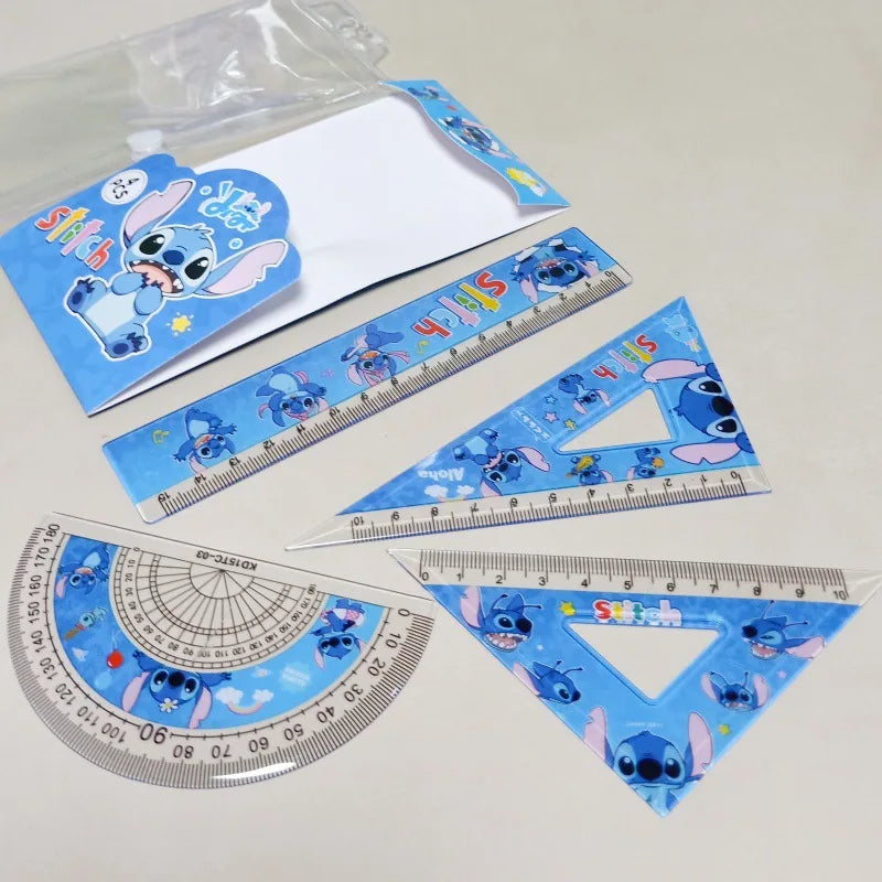 4pcs/Set Disney Stitch Drawing Ruler Set Student Study Stationery Ruler Student Stationery Supplies Measuring Tools