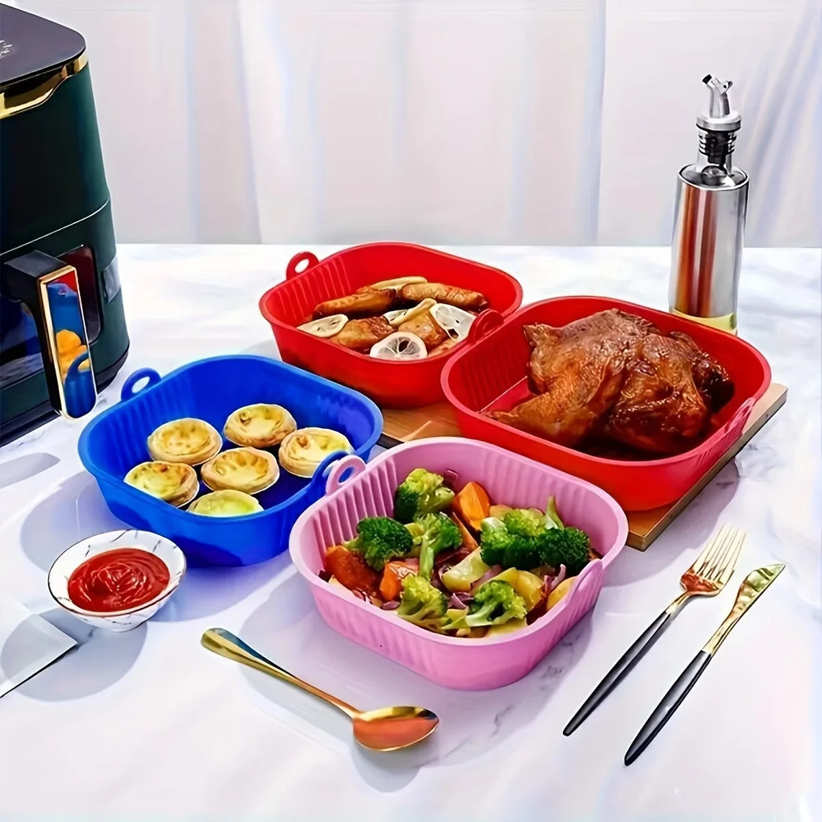 1pc Silicone Air Fryer Liners Air Fryer Liner Pots, Silicone Basket Bowls, Reusable Baking Trays, Oven Accessories, Baking Tools