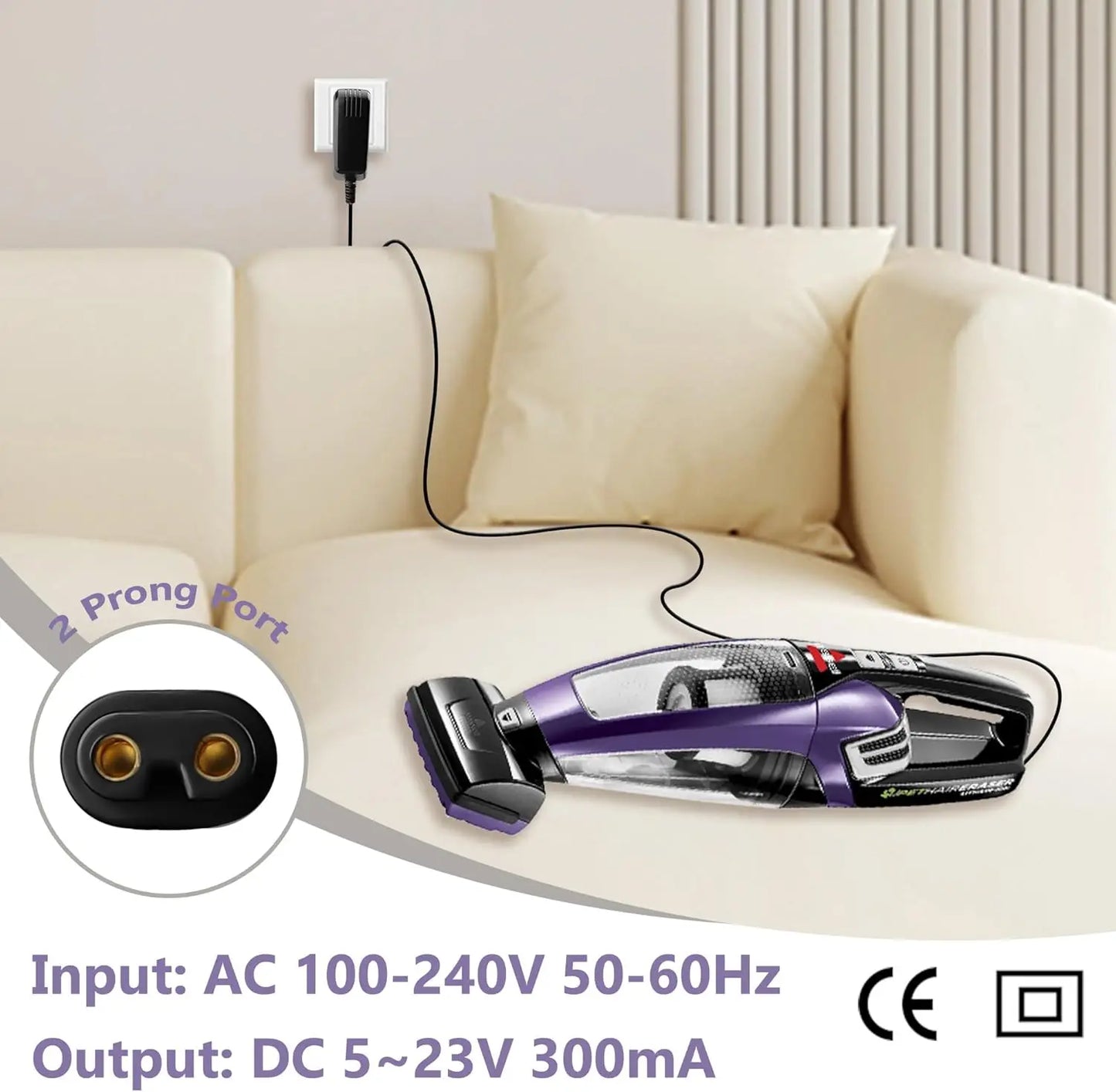 Charger for Bissell Pet Hair Eraser Vacuum Charger 6Ft Replacement Power Cord Compatible with Bissell 2390 2390A 23903 2284W