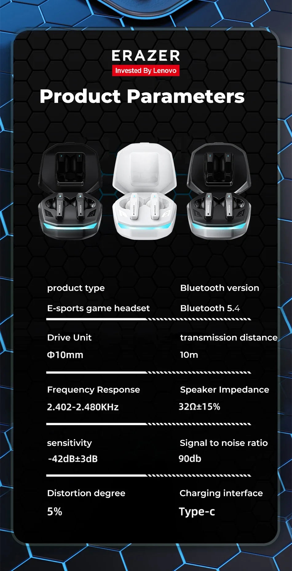 Lenovo ERAZER XT86 Gaming Earphones Bluetooth 5.4 Wireless Earphones Stereo Earphones with Microphone Low Latency GM2 Earphones