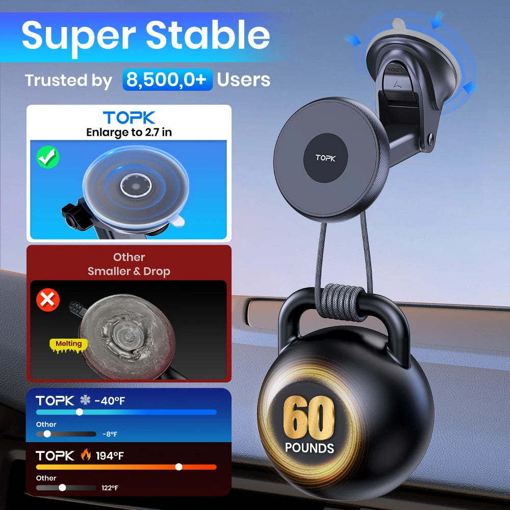 TOPK Car Phone Holder MagSafe Magnetic Mount [Strong Magnet] Dashboard Car Stand For iPhone 15 Pro Universal Magnetic Car Mount