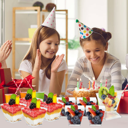 50Pcs Mini Dessert Cups with Lids Spoons 2oz/60ml Mini Reusable Dessert Pots Clear Plastic Cup Washable Dessert Square Cups