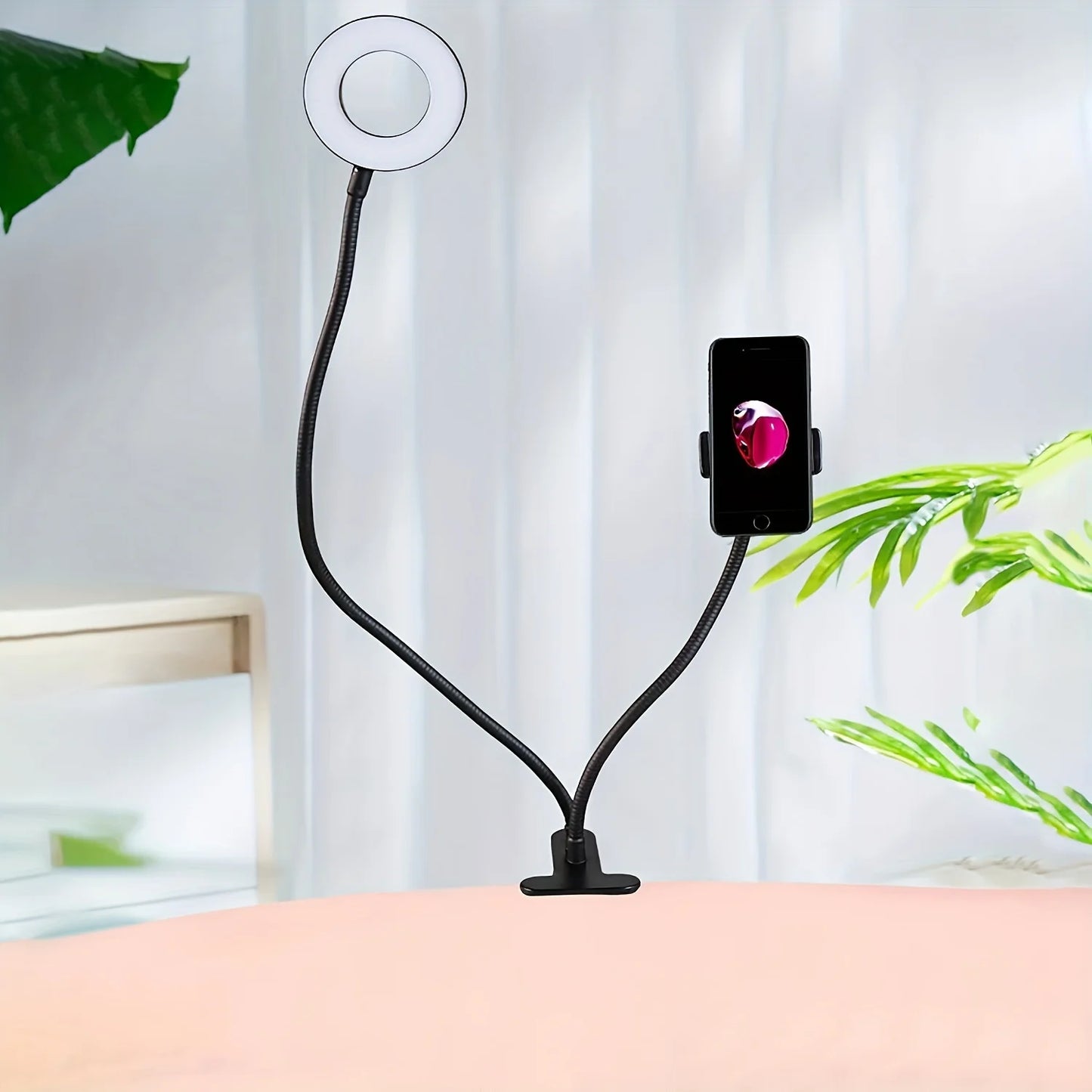 Selfie Ring Light with Phone Holder Clip-On Selfie Light Adjustable Flexible Gooseneck 2-in-1 Desk Ring Lamp for Live Streaming