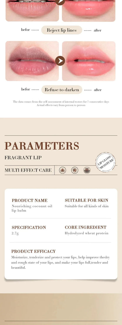 Coconut Moisturizing Lip Balm Anti-Dry Hydrating Removing Lip Wrinkles Dead Skin Lip Care Lasting Nourishment for Men Women