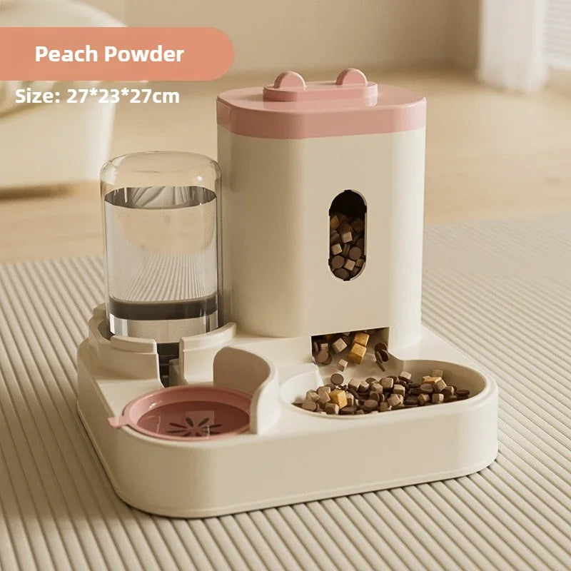 Automatic Cat Dog Feeder with Water Fountain Large Capacity Elevated Bowl Anti-Tip Design for Pets Drinker Accessories