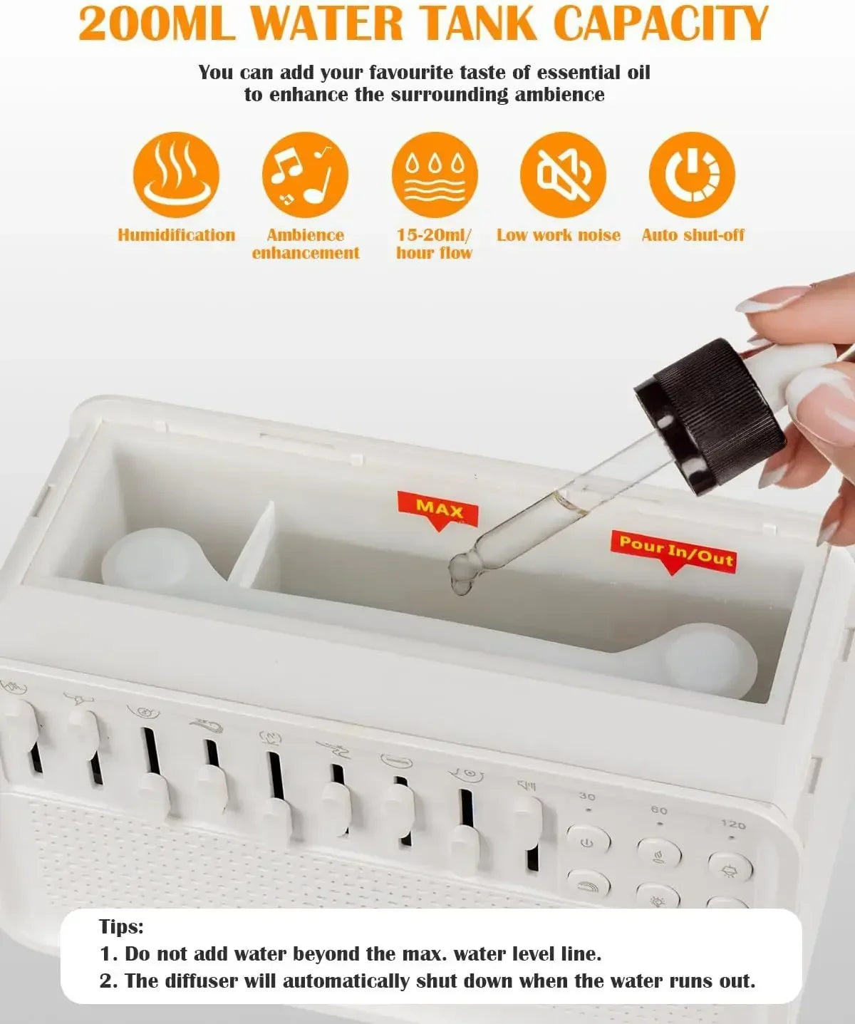 Bluetooth White Noise Machine with Aroma Diffuser,Humidifier & Night Light |8 Natural Sounds,3-Level Dimming for Sleep Therapy