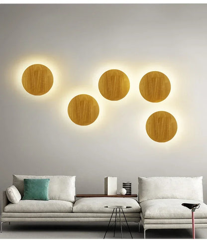 LED Wall Lights Modern Circular Creative Minimalist Wooden Lighting Fixtures Living Room Bedroom Corridor Decoration Lighting