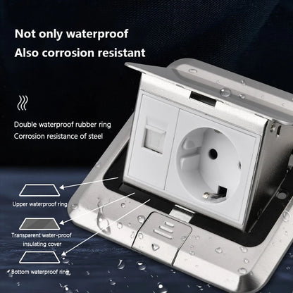 European standard hidden pop-up computer floor socket 120*120mm Gold Stainless Steel Kitchen Bedroom waterproof USB outlet plug
