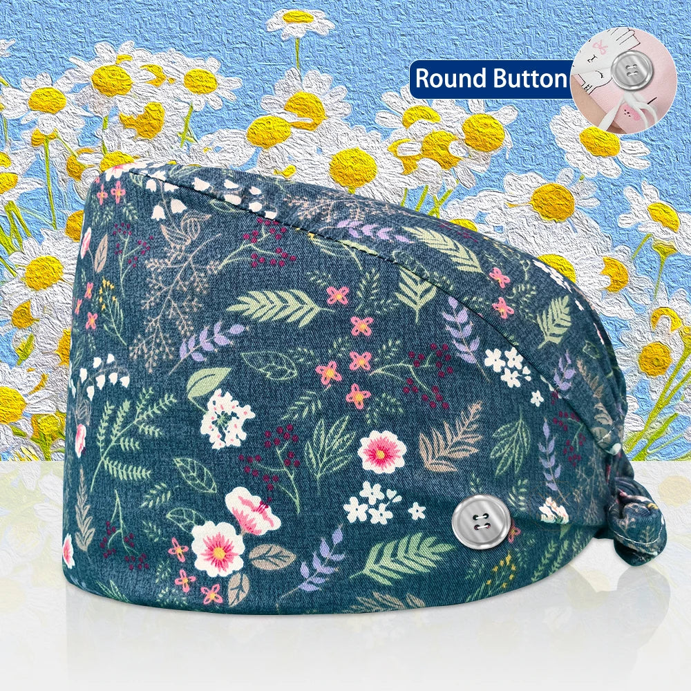 Cotton Lab Work Scrubs Caps Flower Printing Medical Scrubs Women Surgical Caps Health Service Caps Operator Hats Nursing Hats