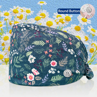 Cotton Lab Work Scrubs Caps Flower Printing Medical Scrubs Women Surgical Caps Health Service Caps Operator Hats Nursing Hats