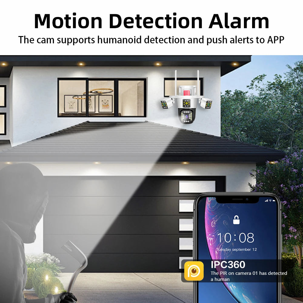 Linook 12MP,6K,3 lenses,WiFi monitoring camera,CCTV outdoor WiFi camera,IP camera,PTZ security protection camera,Security camer