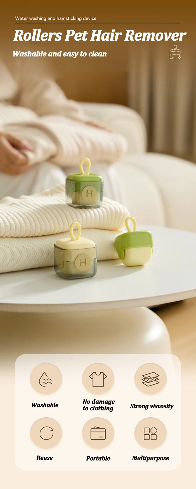 Washable Lint Remover Reusable Clothes Hair Sticky Roller Portable Pet Hair Remover Dust Removal Brush For Household Cleaning