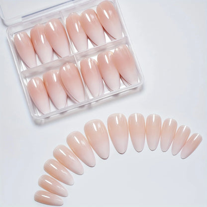 96pcs Almond Shaped Press on Nails, Medium Length, Glossy Finish, Pink & White Gradient, French Stripe Design, Fashionable & Ele