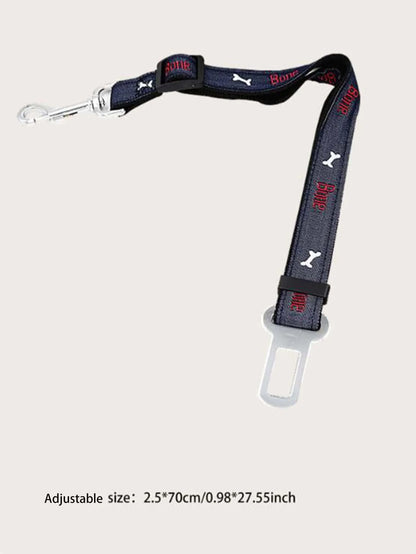 1pc-Adjustable denim dog car seat belt metal buckle - suitable for all sizes of retractable pet safety harnesses