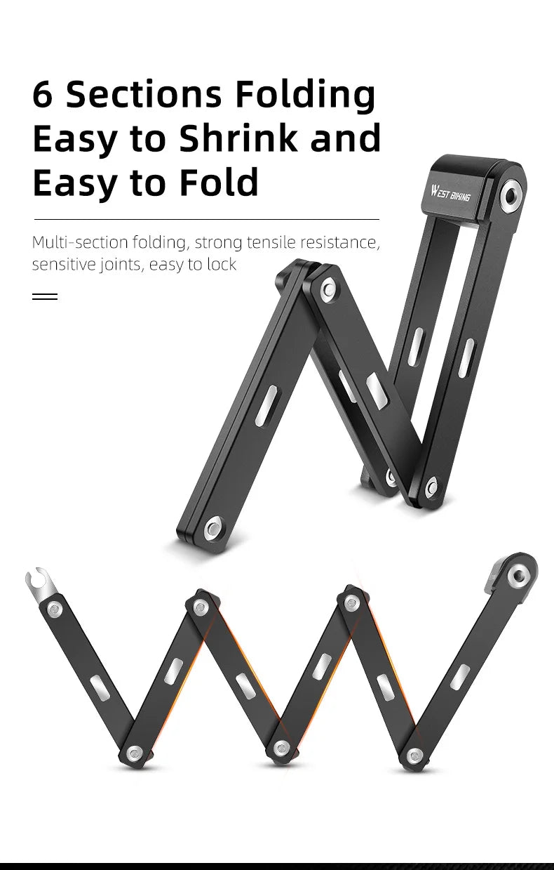 WEST BIKING Foldable Bicycle Lock Security Anti-theft Cycling Lock MTB Road Bicycle Accessories Scooter Electric Bike Chain Lock