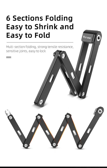 WEST BIKING Foldable Bicycle Lock Security Anti-theft Cycling Lock MTB Road Bicycle Accessories Scooter Electric Bike Chain Lock