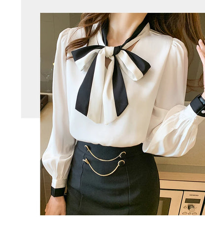 Elegant Office Blouses Women Chiffon Autumn Winter Korean Fashion Casual Streetwear Blusas Mujer Puff Sleeve Ladies Tops Shirts