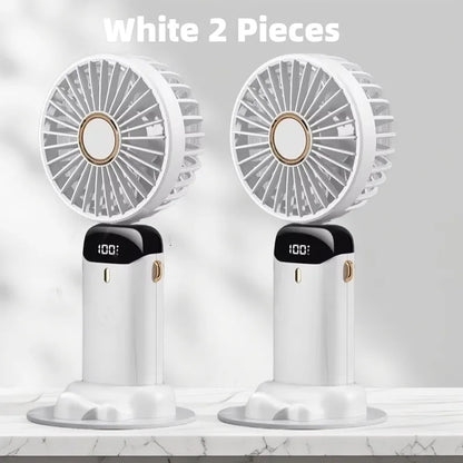USB Handheld Mini Fan Foldable Portable Neck Hanging Fans 5 Speed USB Rechargeable Fan with Phone Stand and Display Screen