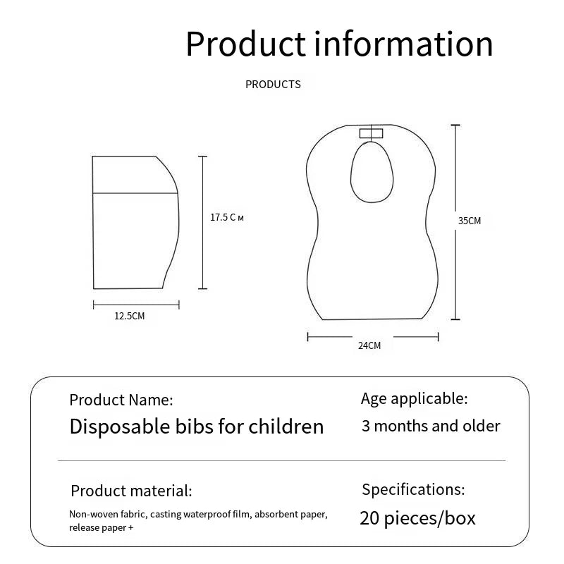 50-Pack Disposable Bibs for Babies Aged 6 Months to 2 Years Cartoon Bear Feeding Bib for Boy Girl Non-woven Drool Towel
