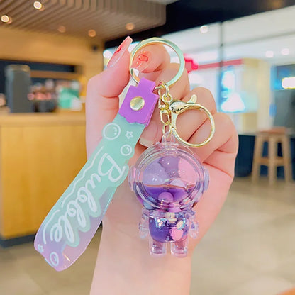 Cute Astronaut Keychain Space Capsule Lava Lamp Oil Filling Bear Key Chain Gift Pendant for Couples Bag Charm Accessories