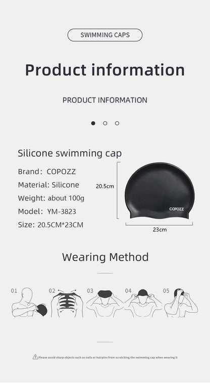 Copozz Men Elastic Swimming Hat  Large Size Swimming Wear Professional Adults Waterproof Swimming Hat Silicone Swimming Caps