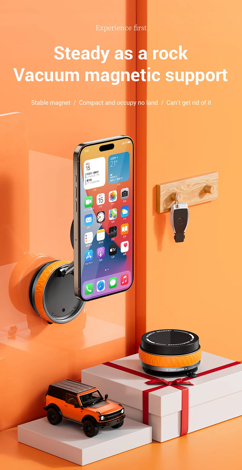 Vacuum Suction Magnetic Car Mount Strong Suction Stand Phone Holder Foldable Design 360° Rotation Adjustable Car Phone Bracket