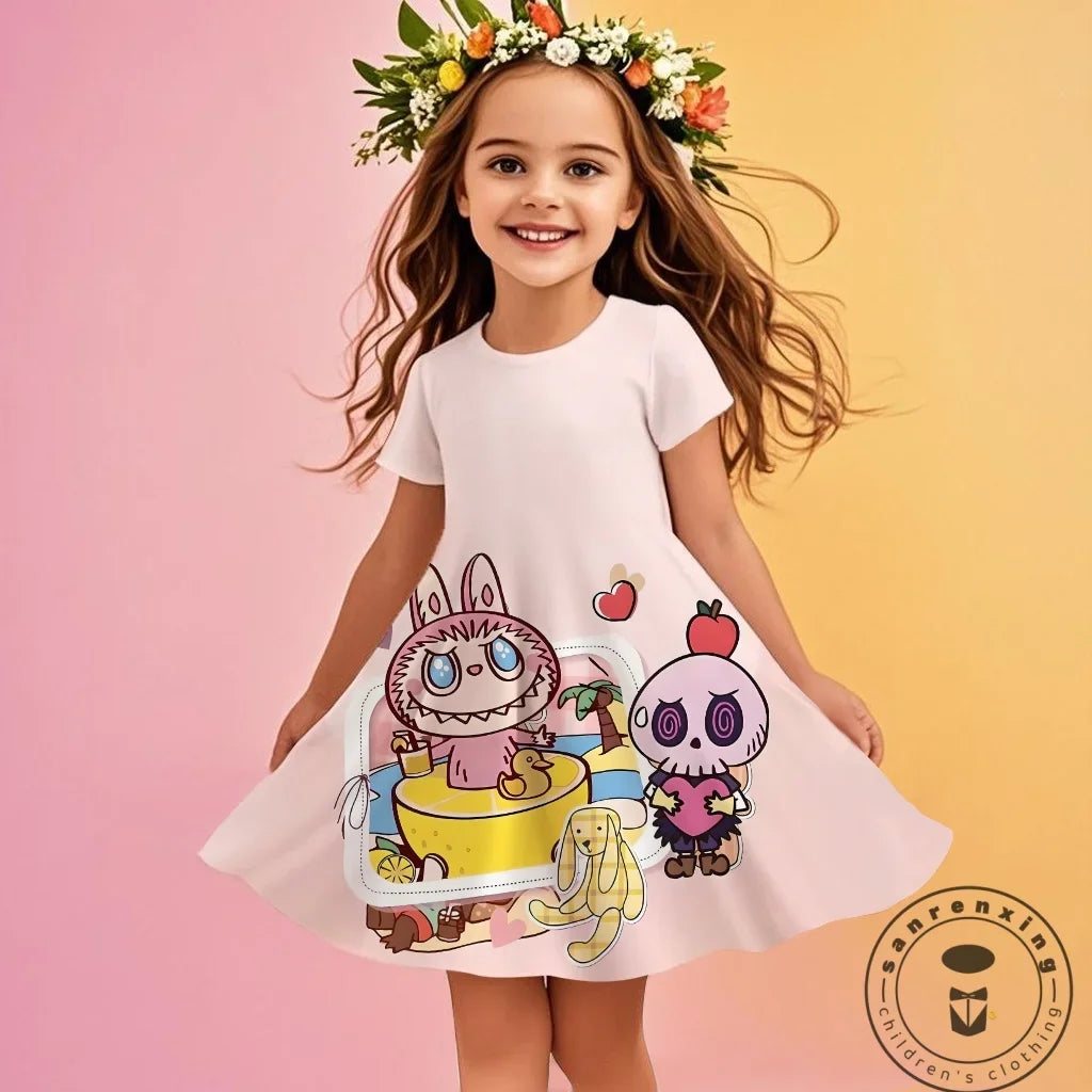 Labubu 2025 Girl Clothes Fashion Summer Dress Children Dresses Cute Cartoon Sleeveless Comfortable New Design 3D Print Labubu