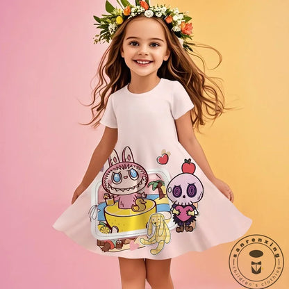 Labubu 2025 Girl Clothes Fashion Summer Dress Children Dresses Cute Cartoon Sleeveless Comfortable New Design 3D Print Labubu