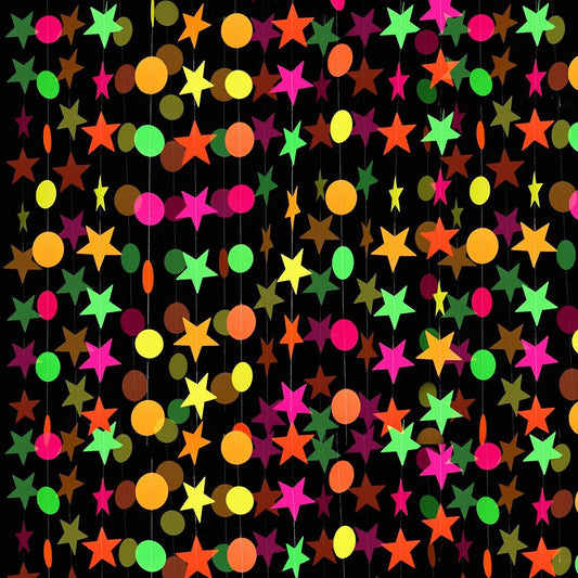 Round Pentagram Shape Fluorescent Party Drawing Banner Glow PVC Material Party Decor For Black Light Party Neon Theme Party