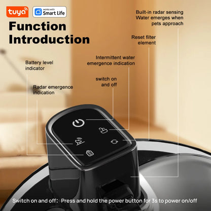 TuyaSmart Cat Fountain Battery Operated,Cat Water FountainSUS304Radar Sensing withMotion Sensor,Ultra Quiet PumpMulti-Filtration