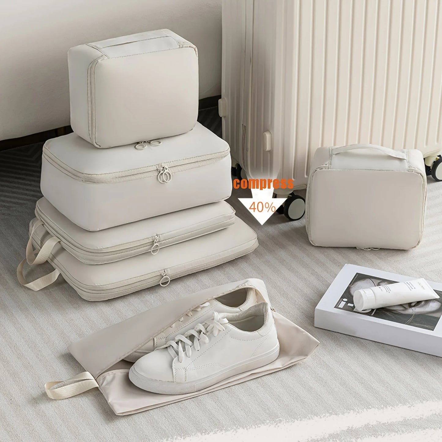 6 compressed packaging cubes - durable, easy to clean, lightweight travel storage box for luggage and clothing sorting, manual o